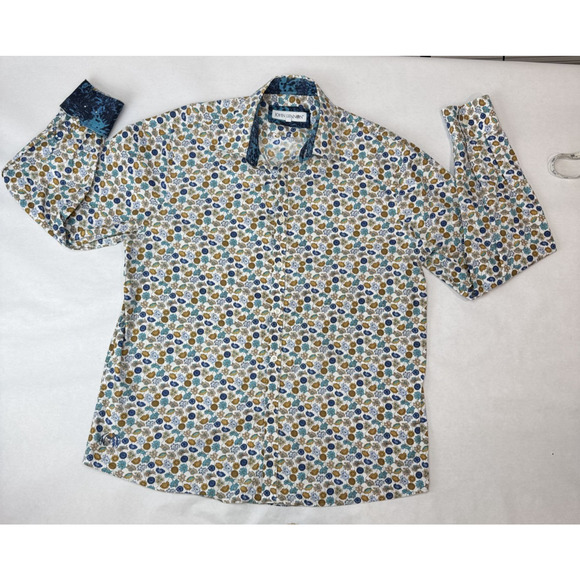 John Lennon Men's Button Shirt Retro 70s Mod Floral Print Long Sleeve British XL - Picture 1 of 11